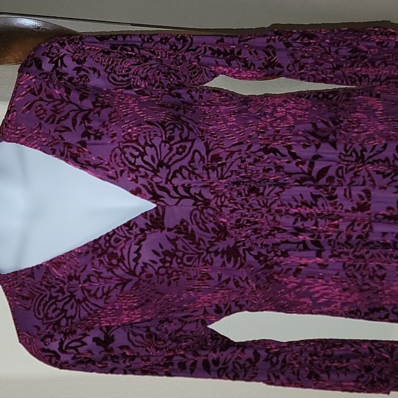 Paris Hues Flocked Feel Babydol Dress w/ Bell Sleeves purple/burgundy sz XL - Picture 2 of 16